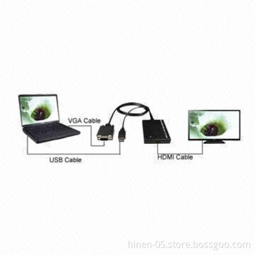 VGA and USB to HDMI adapter with pigtail, supports common VGA video resolutions